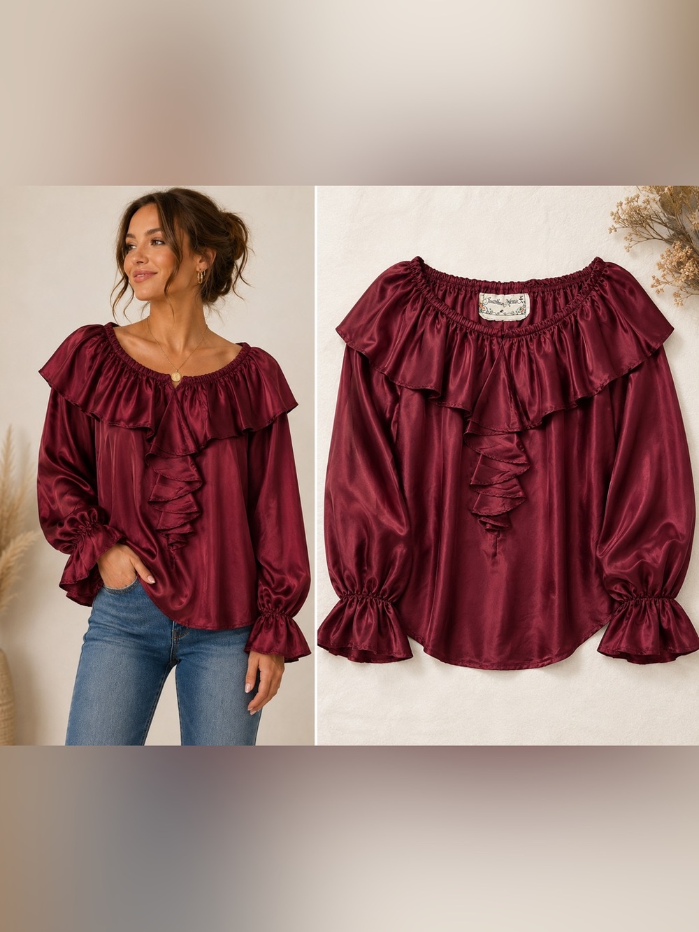 Jonathan Martin 100% Silk Renaissance Pirate Peasant Blouse Burgundy Size Small